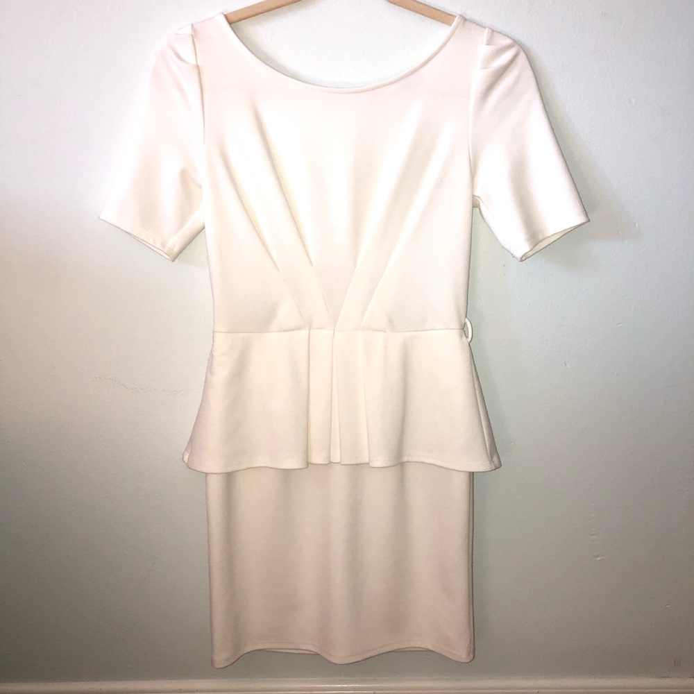 Foreign Exchange White Midi Peplum Dress